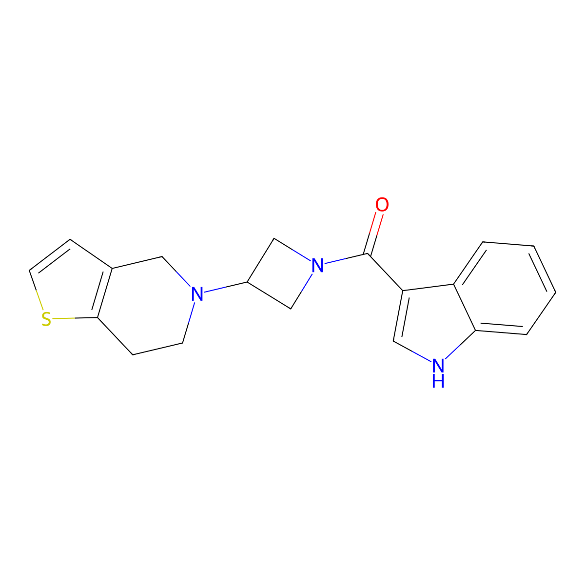 3-(3-{4H,5H,6H,7H-thieno[3,2-c]pyridin-5-yl}azetidine-1-carbonyl)-1H-indole molecular structure, CAS 2034428-25-4