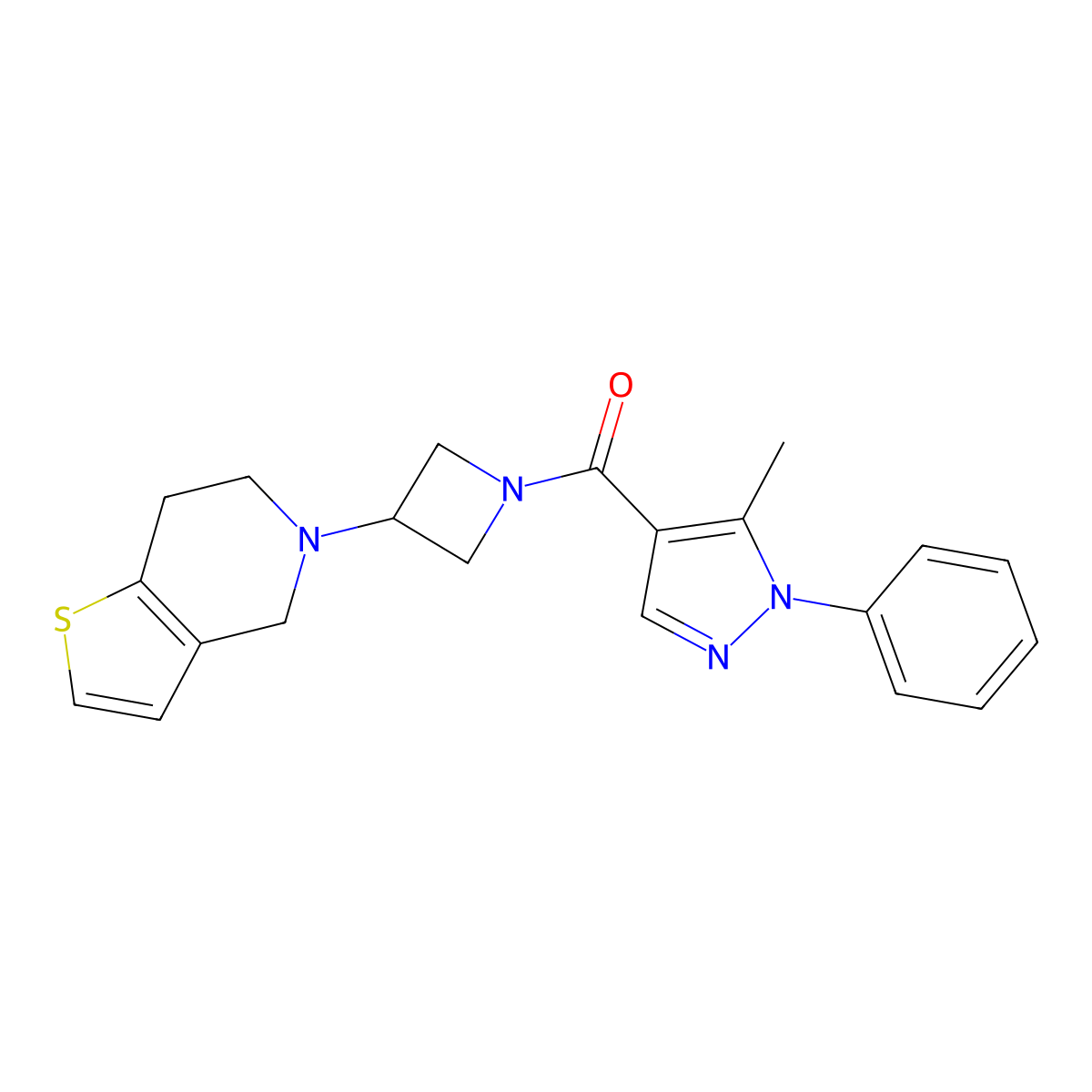 (3-(6,7-dihydrothieno[3,2-c]pyridin-5(4H)-yl)azetidin-1-yl)(5-methyl-1-phenyl-1H-pyrazol-4-yl)methanone molecular structure, CAS 2034428-27-6