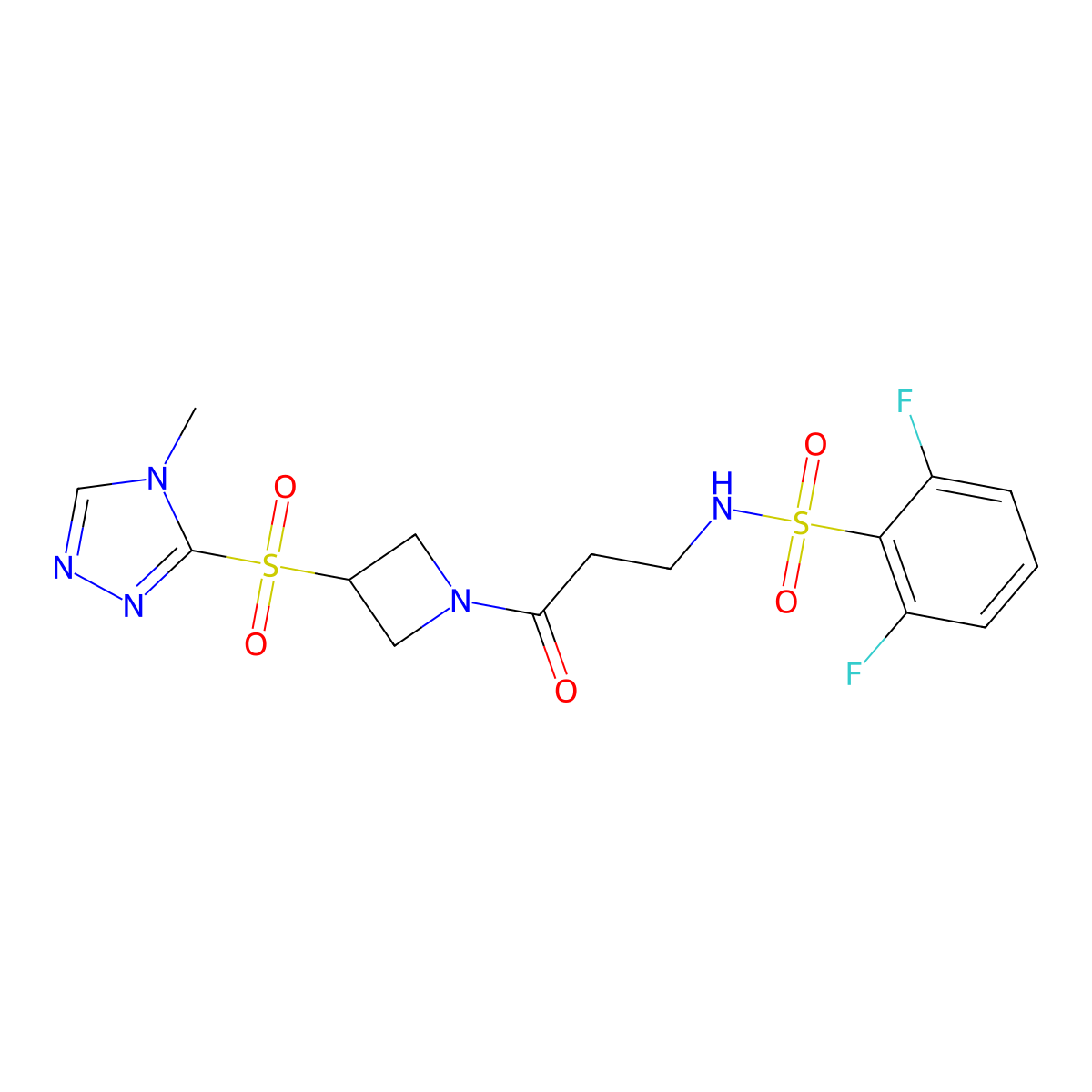 2,6-difluoro-N-(3-(3-((4-methyl-4H-1,2,4-triazol-3-yl)sulfonyl)azetidin-1-yl)-3-oxopropyl)benzenesulfonamide molecular structure, CAS 2034428-28-7