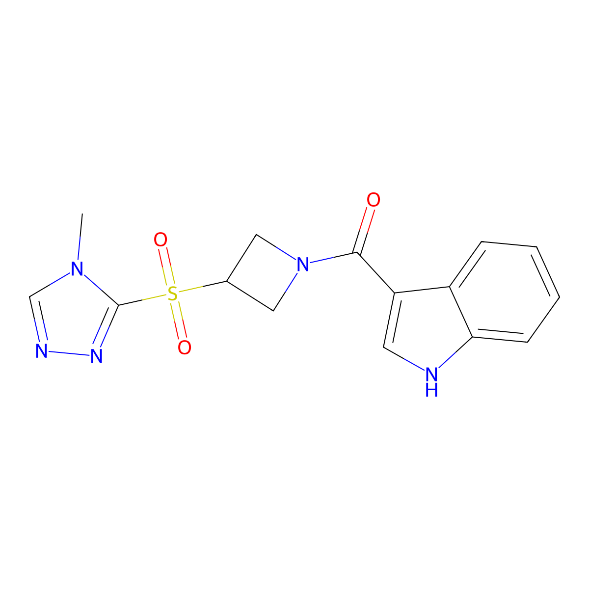 (1H-indol-3-yl)(3-((4-methyl-4H-1,2,4-triazol-3-yl)sulfonyl)azetidin-1-yl)methanone molecular structure, CAS 2034428-33-4