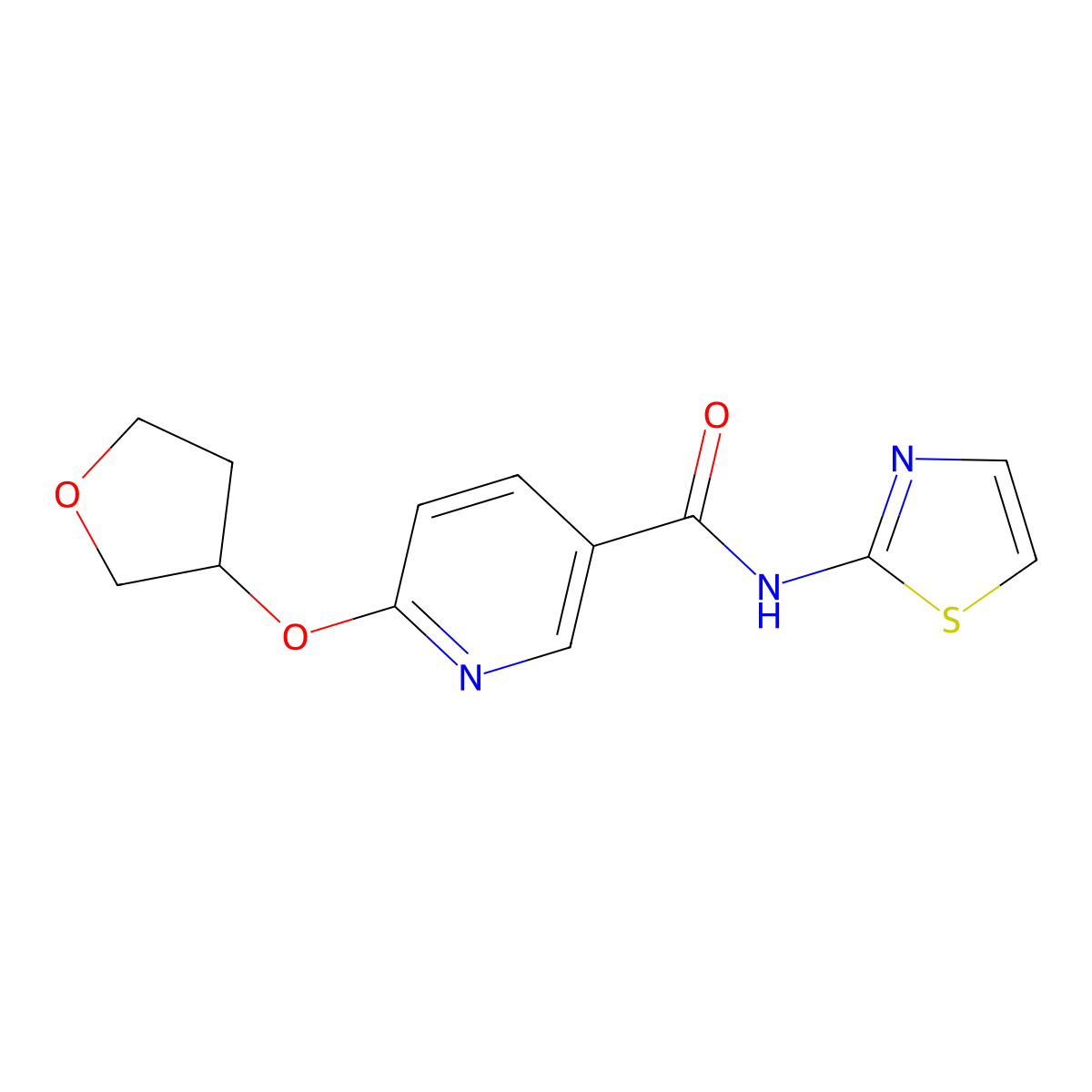 6-((tetrahydrofuran-3-yl)oxy)-N-(thiazol-2-yl)nicotinamide molecular structure, CAS 2034428-35-6