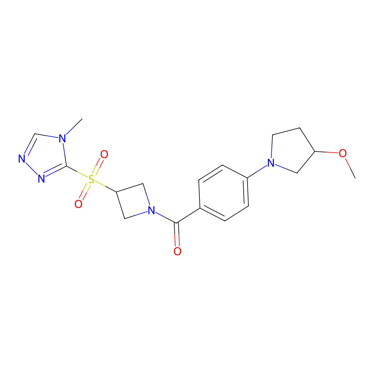 (4-(3-methoxypyrrolidin-1-yl)phenyl)(3-((4-methyl-4H-1,2,4-triazol-3-yl)sulfonyl)azetidin-1-yl)methanone molecular structure, CAS 2034428-37-8