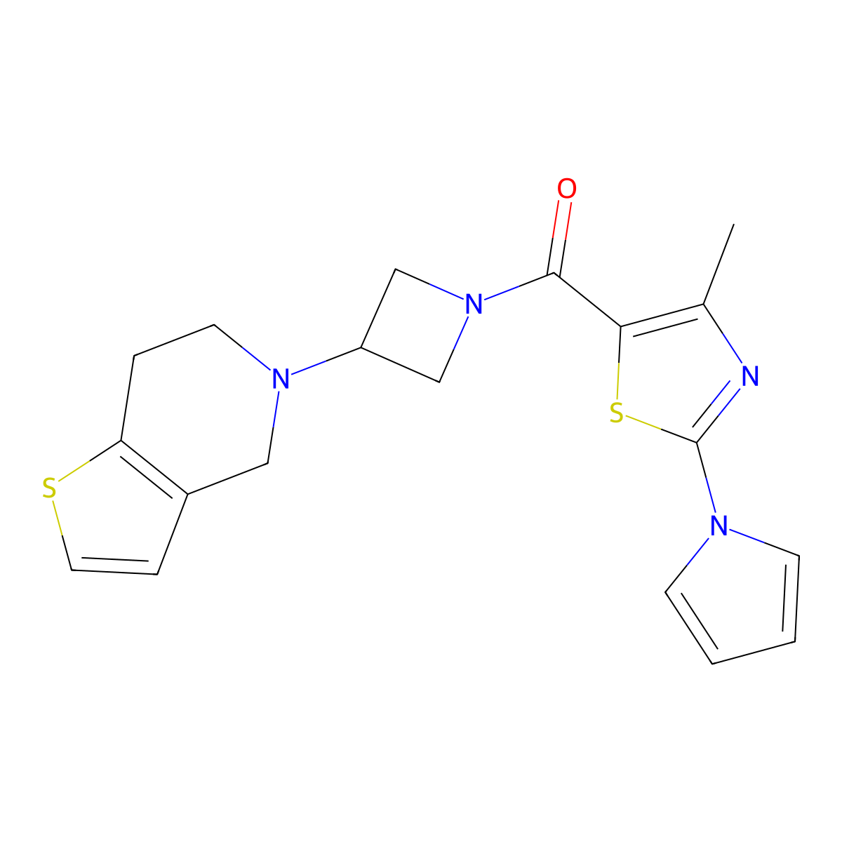 4-methyl-2-(1H-pyrrol-1-yl)-5-(3-{4H,5H,6H,7H-thieno[3,2-c]pyridin-5-yl}azetidine-1-carbonyl)-1,3-thiazole molecular structure, CAS 2034428-39-0