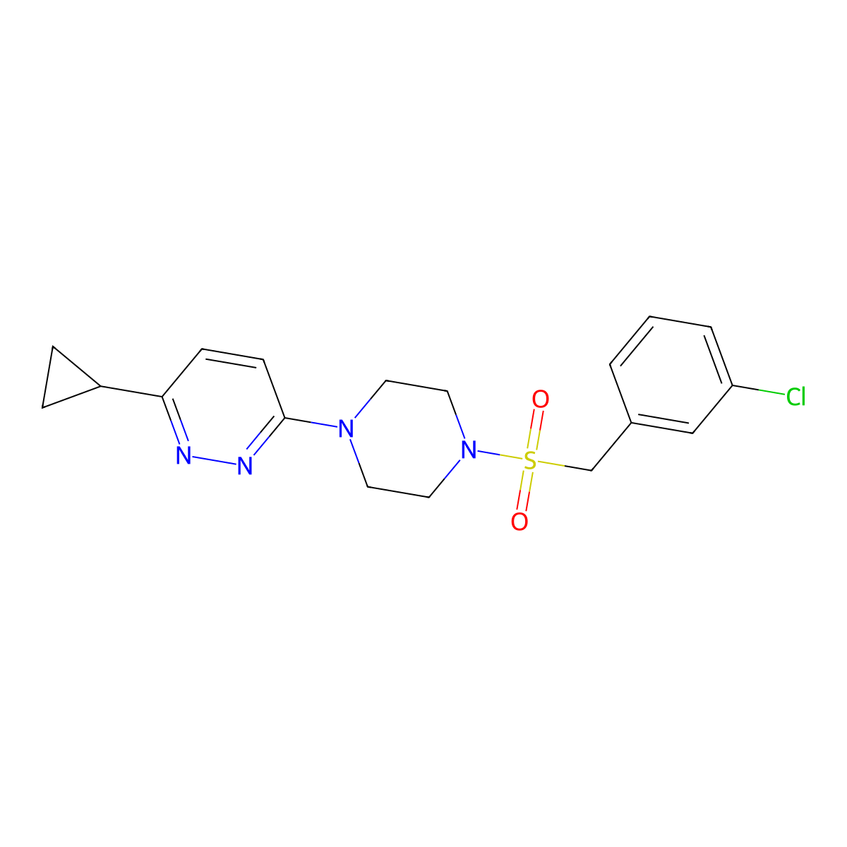 3-(4-((3-Chlorobenzyl)sulfonyl)piperazin-1-yl)-6-cyclopropylpyridazine molecular structure, CAS 2034428-49-2