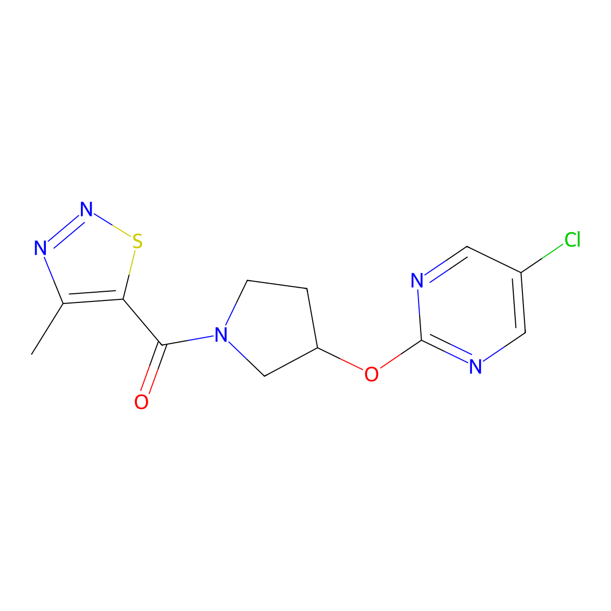 (3-((5-Chloropyrimidin-2-yl)oxy)pyrrolidin-1-yl)(4-methyl-1,2,3-thiadiazol-5-yl)methanone molecular structure, CAS 2034428-51-6