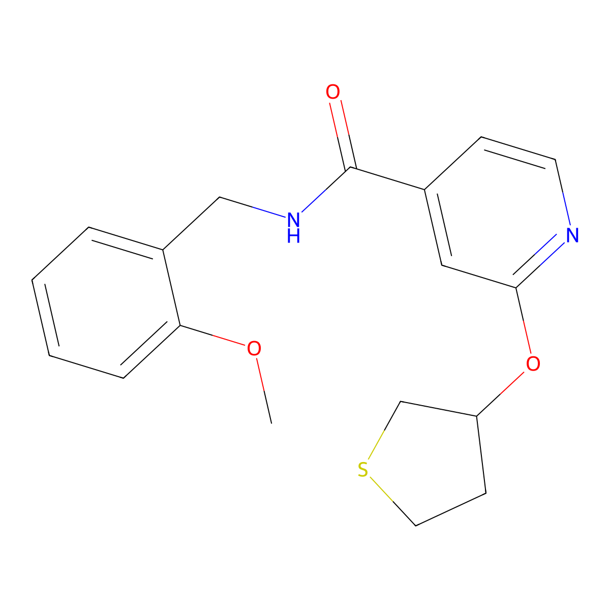 N-(2-methoxybenzyl)-2-((tetrahydrothiophen-3-yl)oxy)isonicotinamide molecular structure, CAS 2034428-57-2