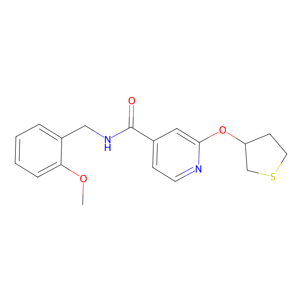 N-(2-methoxybenzyl)-2-((tetrahydrothiophen-3-yl)oxy)isonicotinamide molecular structure, CAS 2034428-57-2