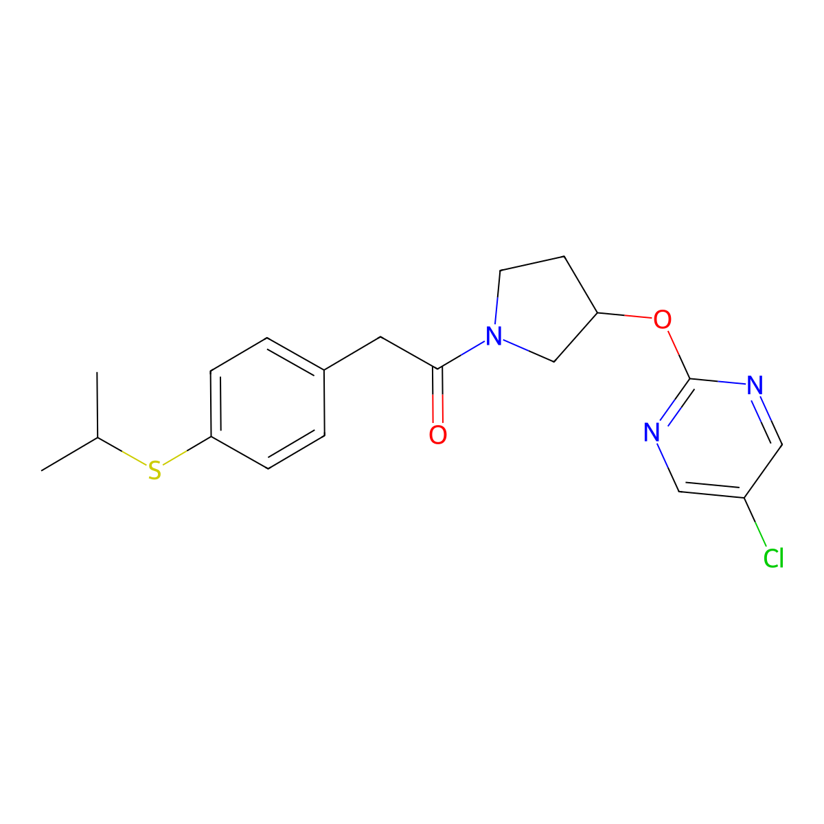 1-(3-((5-Chloropyrimidin-2-yl)oxy)pyrrolidin-1-yl)-2-(4-(isopropylthio)phenyl)ethanone molecular structure, CAS 2034428-58-3