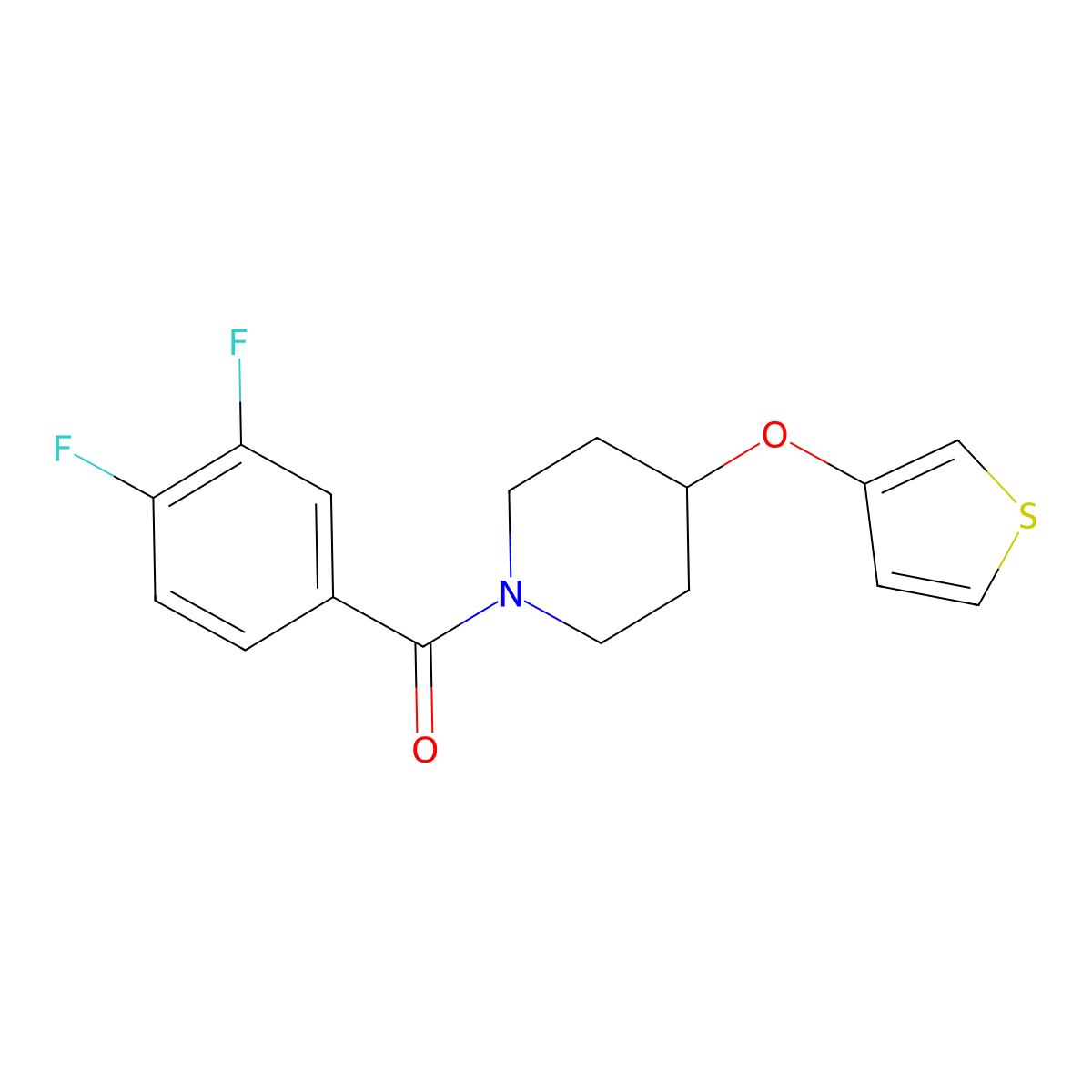 (3,4-Difluorophenyl)(4-(thiophen-3-yloxy)piperidin-1-yl)methanone molecular structure, CAS 2034428-61-8