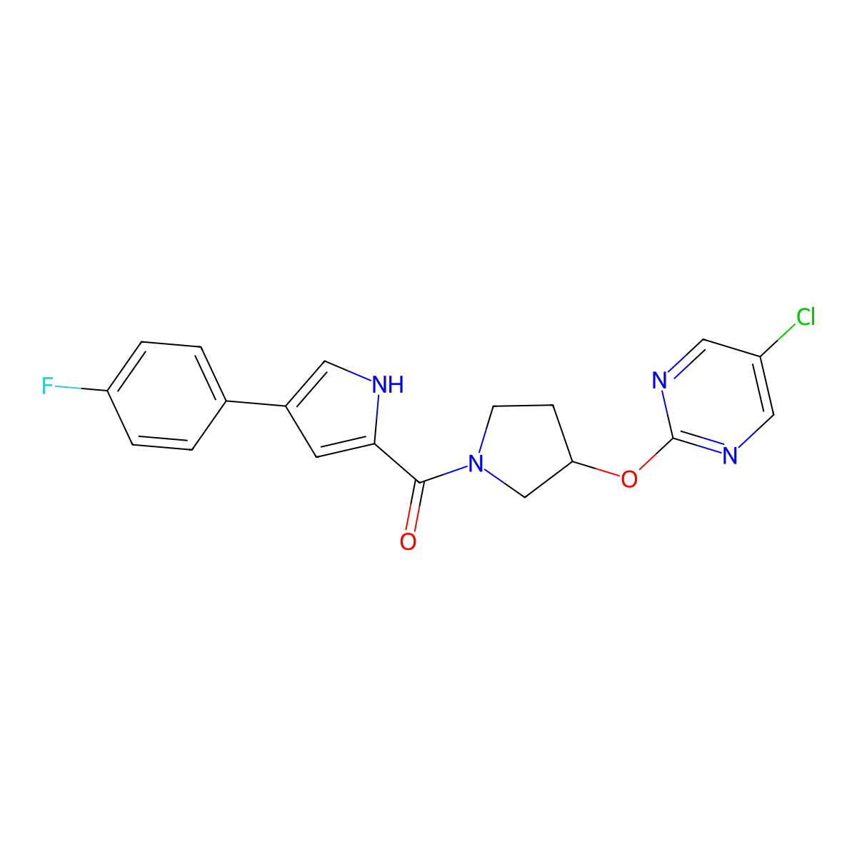 (3-((5-chloropyrimidin-2-yl)oxy)pyrrolidin-1-yl)(4-(4-fluorophenyl)-1H-pyrrol-2-yl)methanone molecular structure, CAS 2034428-67-4