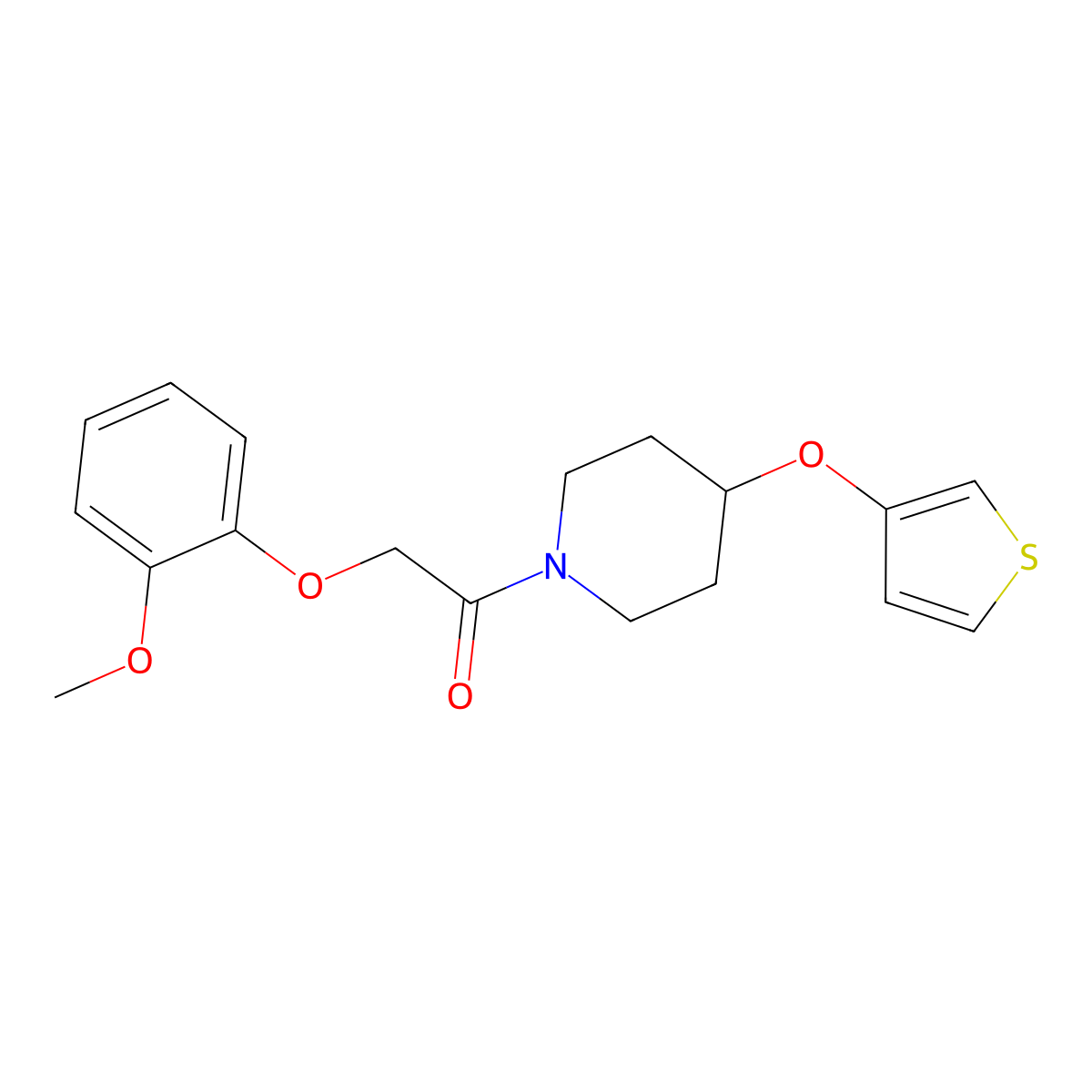 2-(2-Methoxyphenoxy)-1-(4-(thiophen-3-yloxy)piperidin-1-yl)ethanone molecular structure, CAS 2034428-68-5