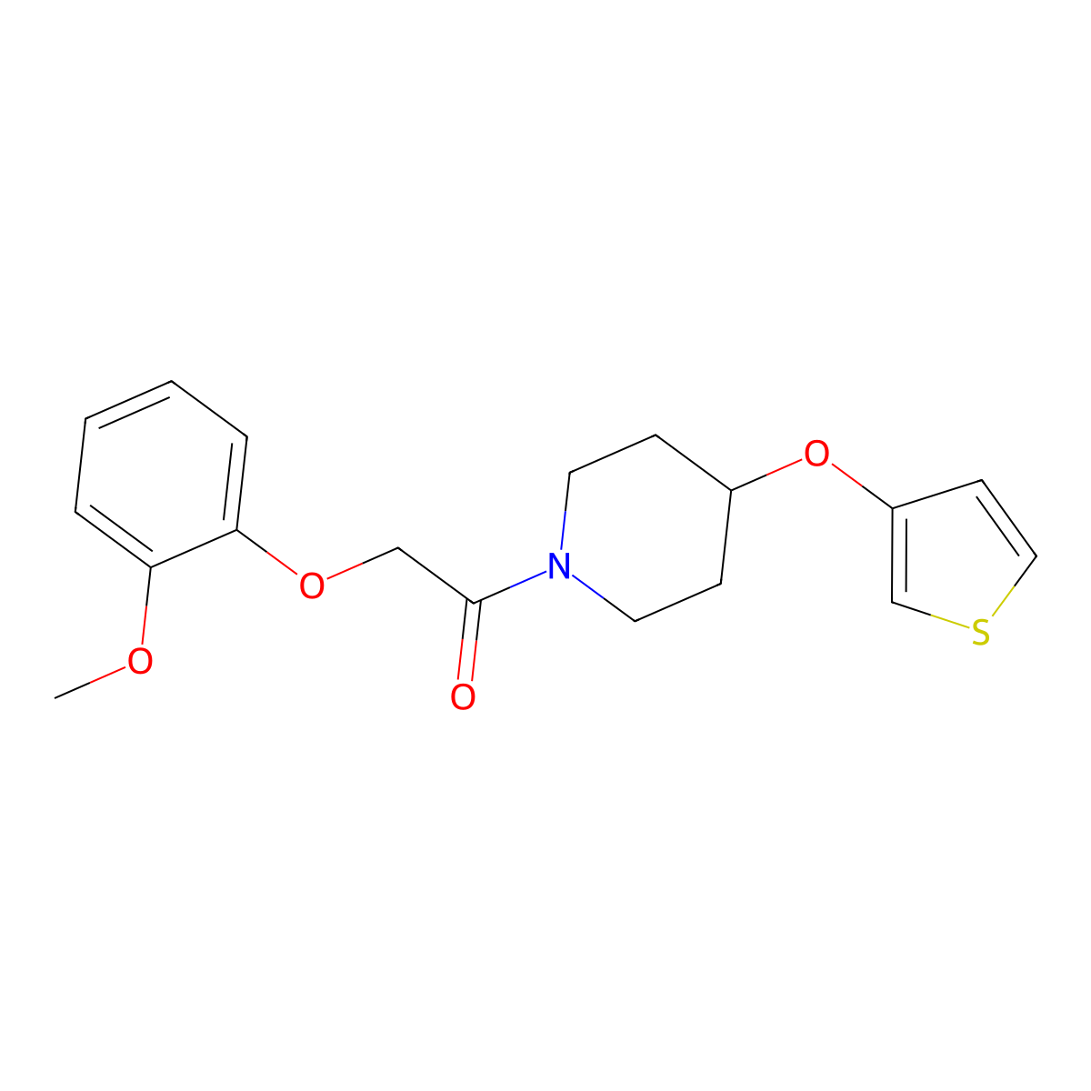 2-(2-Methoxyphenoxy)-1-(4-(thiophen-3-yloxy)piperidin-1-yl)ethanone molecular structure, CAS 2034428-68-5