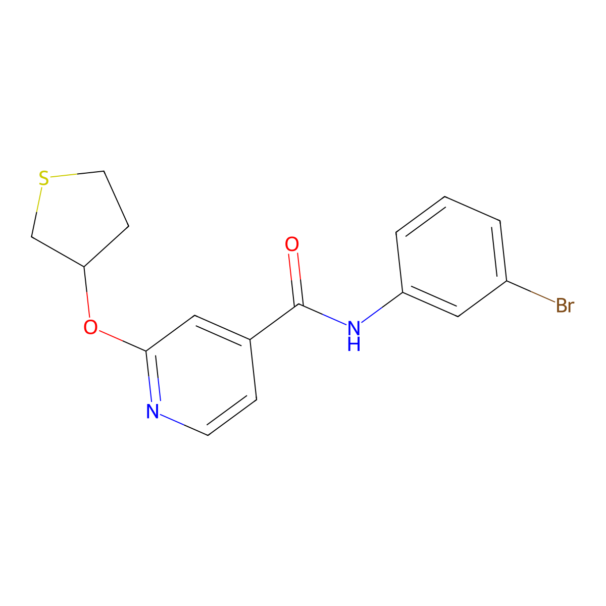 N-(3-bromophenyl)-2-((tetrahydrothiophen-3-yl)oxy)isonicotinamide molecular structure, CAS 2034428-69-6