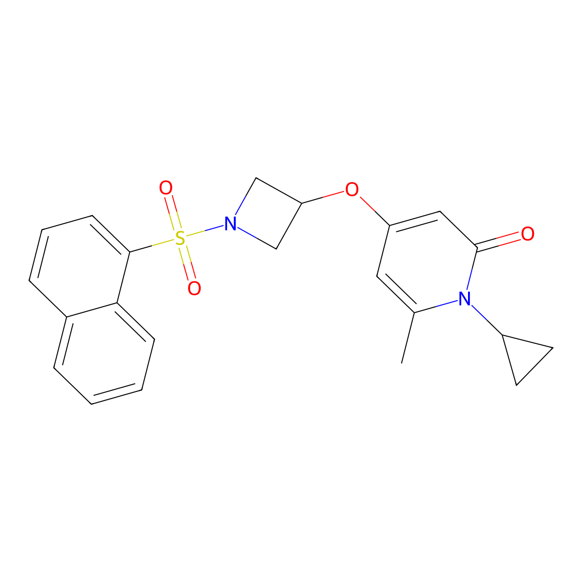 1-cyclopropyl-6-methyl-4-((1-(naphthalen-1-ylsulfonyl)azetidin-3-yl)oxy)pyridin-2(1H)-one molecular structure, CAS 2034428-70-9