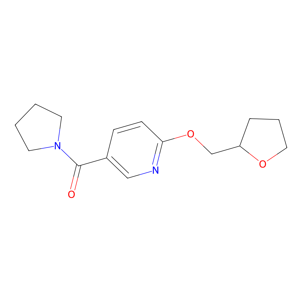 2-[(Oxolan-2-yl)methoxy]-5-(pyrrolidine-1-carbonyl)pyridine molecular structure, CAS 2034428-71-0