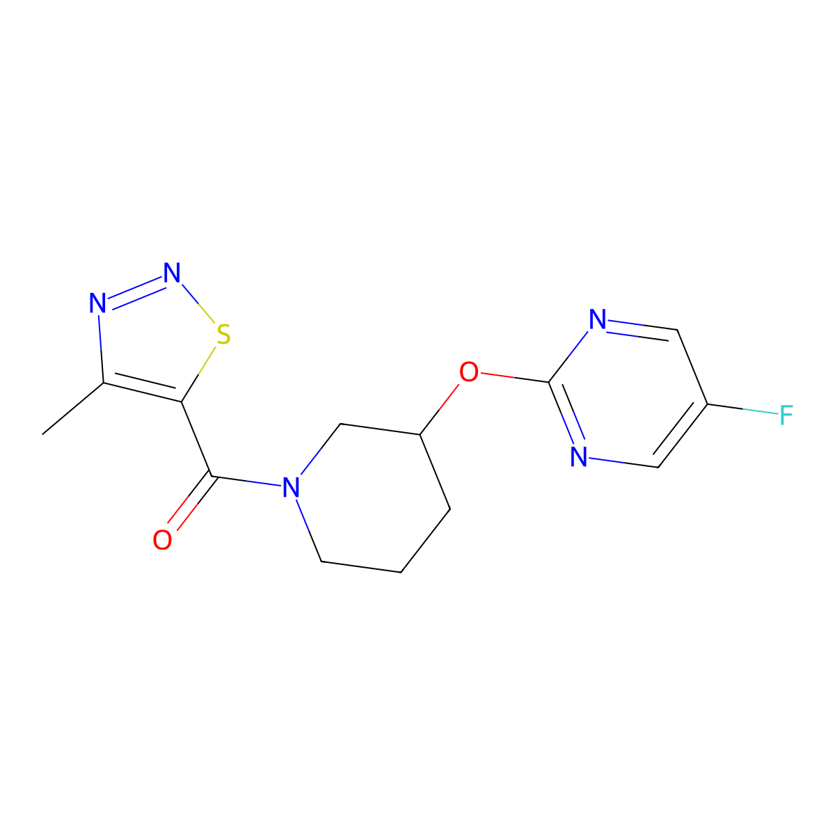 (3-((5-Fluoropyrimidin-2-yl)oxy)piperidin-1-yl)(4-methyl-1,2,3-thiadiazol-5-yl)methanone molecular structure, CAS 2034428-73-2