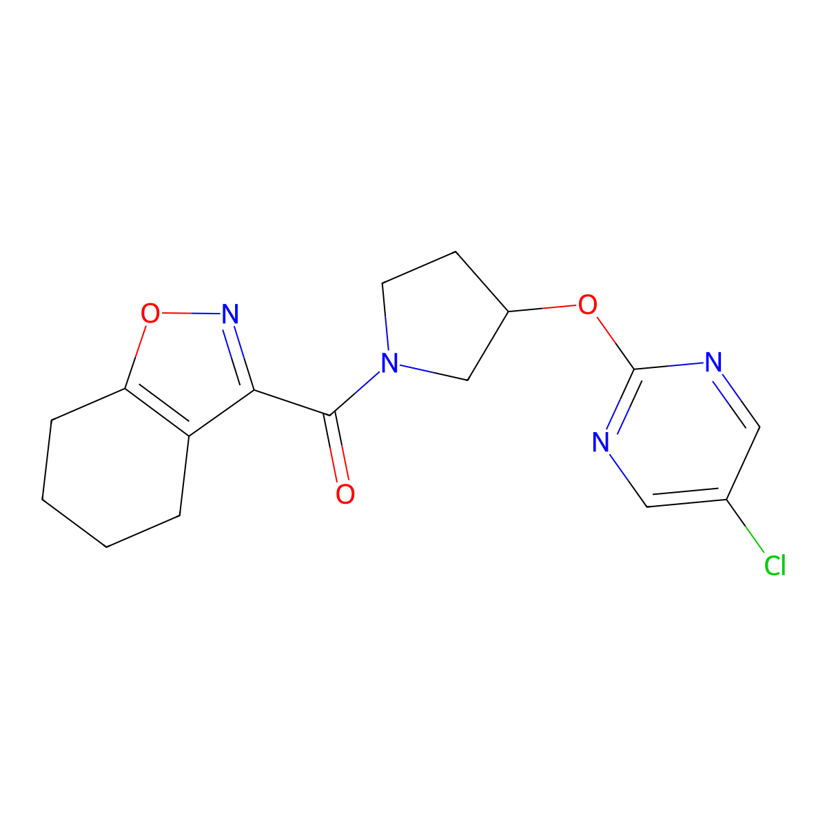 (3-((5-Chloropyrimidin-2-yl)oxy)pyrrolidin-1-yl)(4,5,6,7-tetrahydrobenzo[d]isoxazol-3-yl)methanone molecular structure, CAS 2034428-75-4