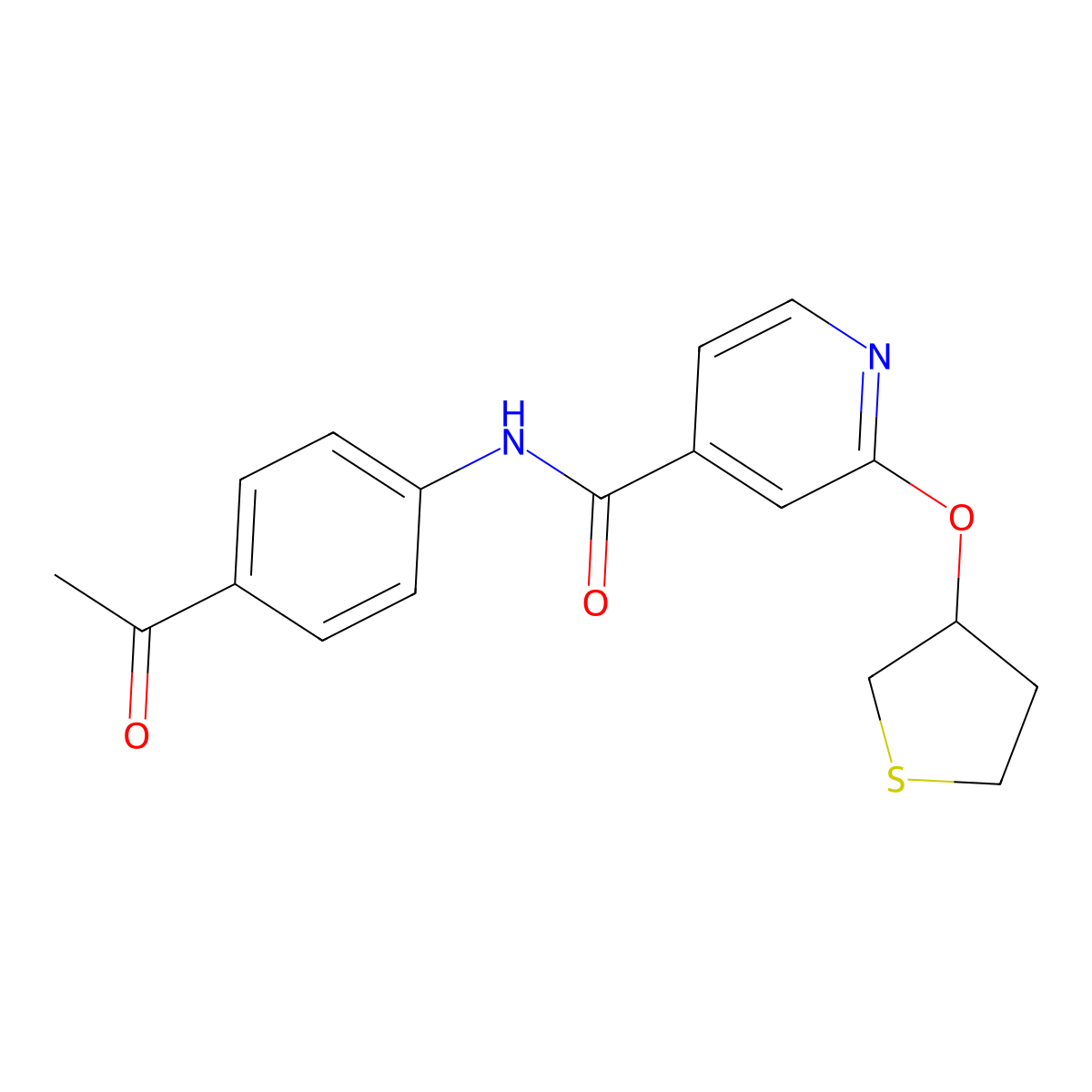 N-(4-acetylphenyl)-2-((tetrahydrothiophen-3-yl)oxy)isonicotinamide molecular structure, CAS 2034428-77-6