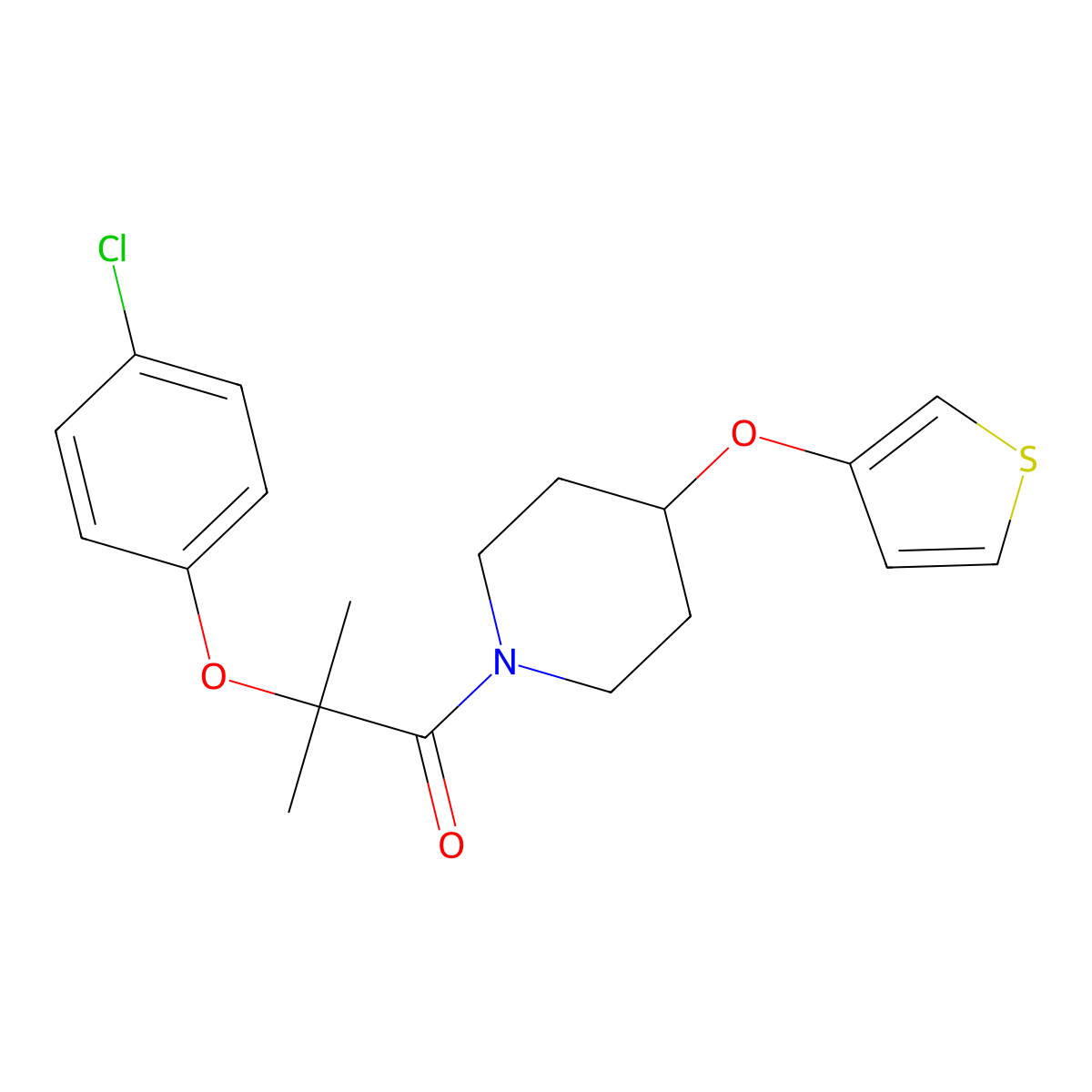 2-(4-Chlorophenoxy)-2-methyl-1-(4-(thiophen-3-yloxy)piperidin-1-yl)propan-1-one molecular structure, CAS 2034428-81-2