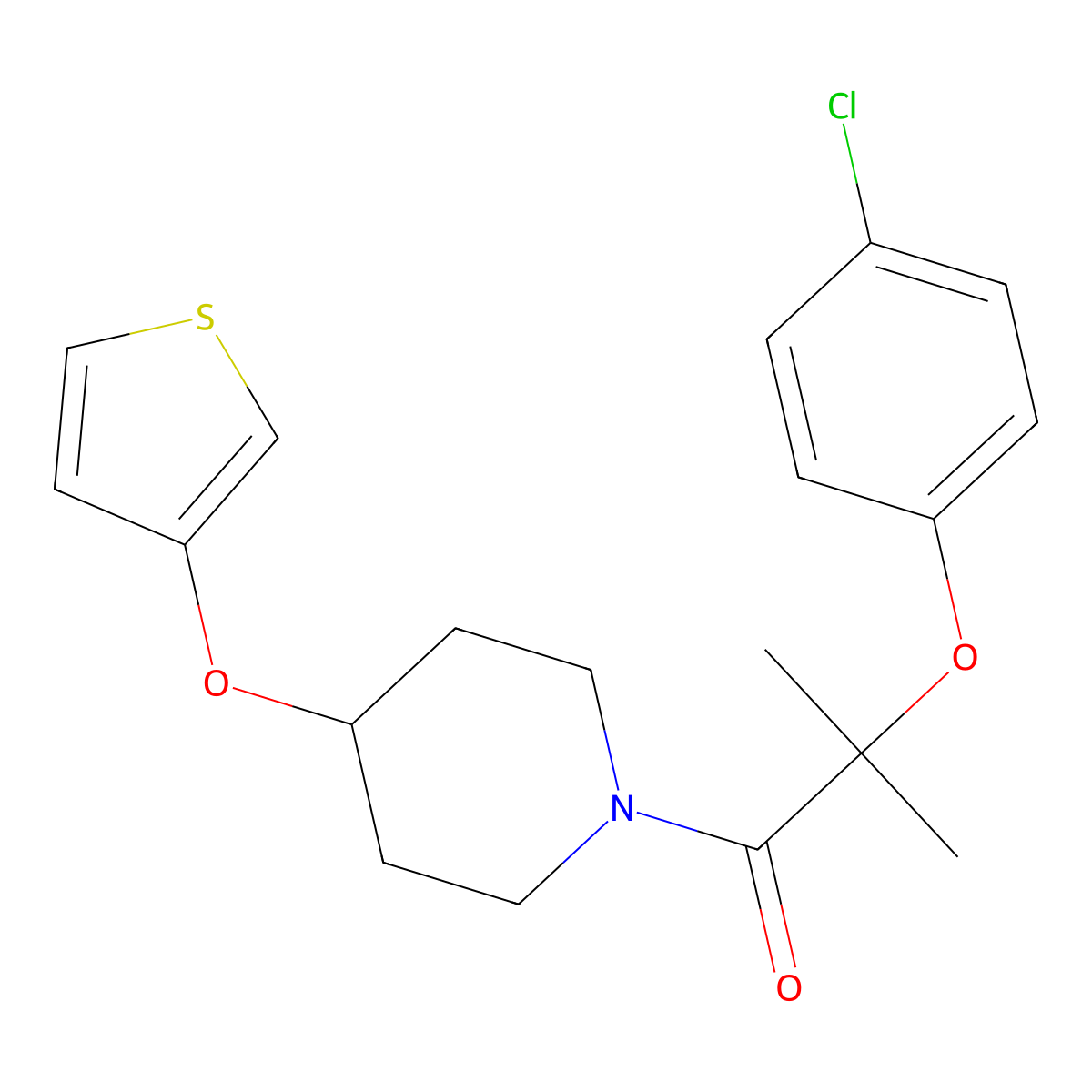 2-(4-Chlorophenoxy)-2-methyl-1-(4-(thiophen-3-yloxy)piperidin-1-yl)propan-1-one molecular structure, CAS 2034428-81-2