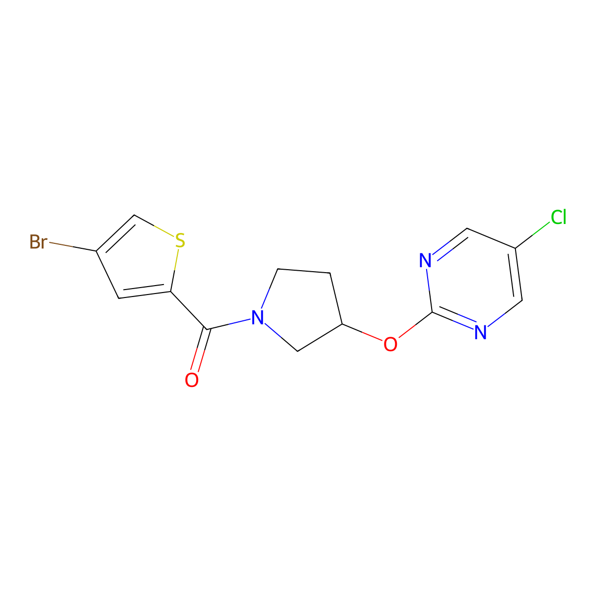 (4-Bromothiophen-2-yl)(3-((5-chloropyrimidin-2-yl)oxy)pyrrolidin-1-yl)methanone molecular structure, CAS 2034428-84-5