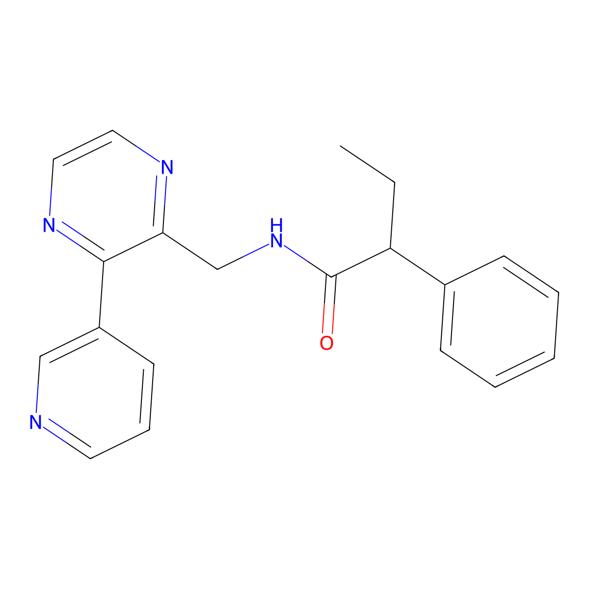 2-phenyl-N-{[3-(pyridin-3-yl)pyrazin-2-yl]methyl}butanamide molecular structure, CAS 2034428-85-6