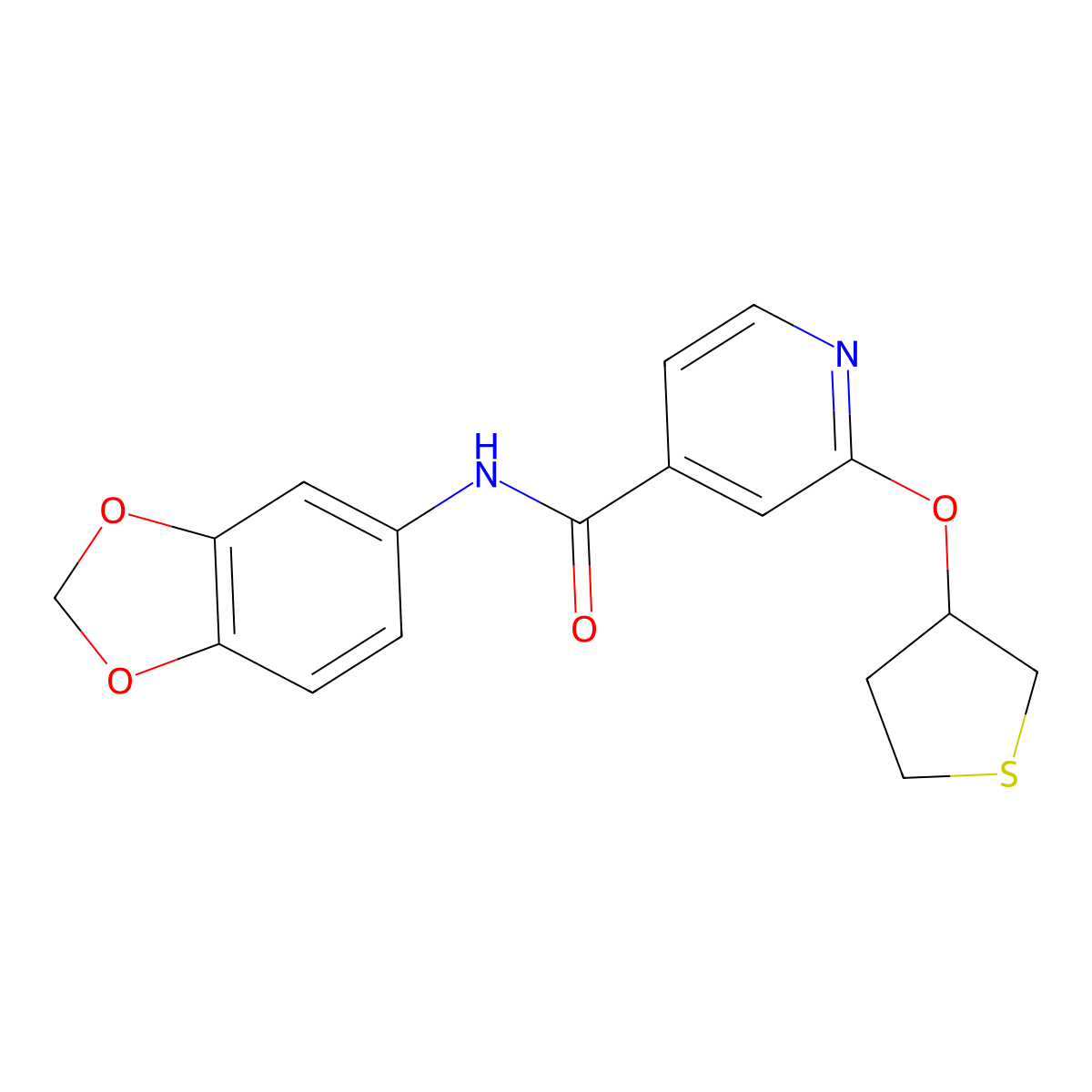N-(benzo[d][1,3]dioxol-5-yl)-2-((tetrahydrothiophen-3-yl)oxy)isonicotinamide molecular structure, CAS 2034428-87-8