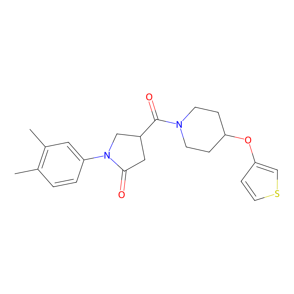 1-(3,4-Dimethylphenyl)-4-(4-(thiophen-3-yloxy)piperidine-1-carbonyl)pyrrolidin-2-one molecular structure, CAS 2034428-91-4