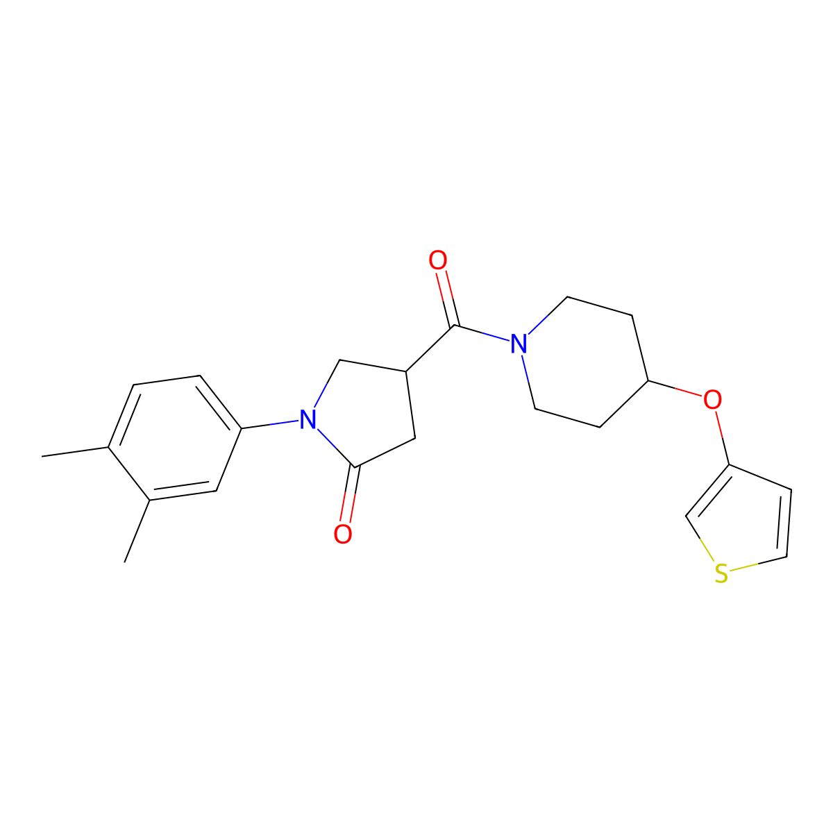 1-(3,4-Dimethylphenyl)-4-(4-(thiophen-3-yloxy)piperidine-1-carbonyl)pyrrolidin-2-one molecular structure, CAS 2034428-91-4