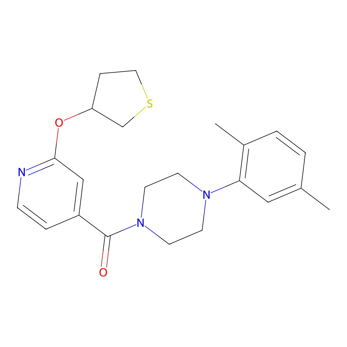 (4-(2,5-Dimethylphenyl)piperazin-1-yl)(2-((tetrahydrothiophen-3-yl)oxy)pyridin-4-yl)methanone molecular structure, CAS 2034428-98-1