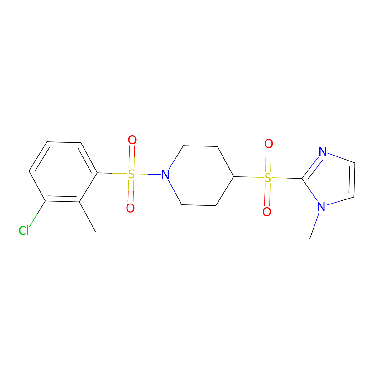 1-((3-chloro-2-methylphenyl)sulfonyl)-4-((1-methyl-1H-imidazol-2-yl)sulfonyl)piperidine molecular structure, CAS 2034429-01-9