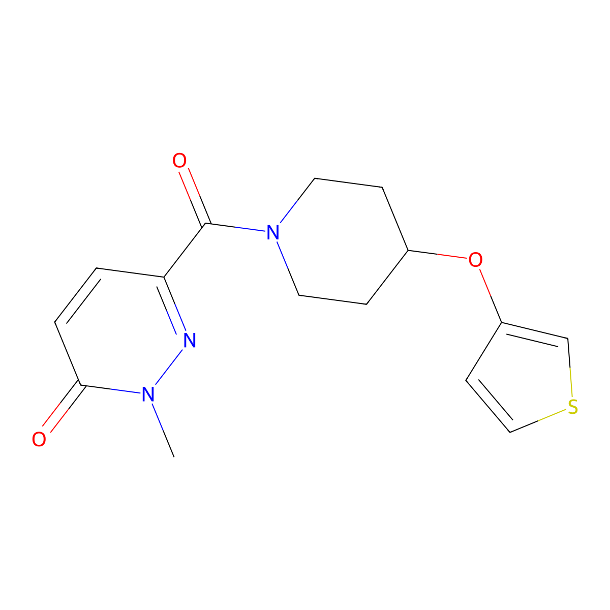 2-methyl-6-(4-(thiophen-3-yloxy)piperidine-1-carbonyl)pyridazin-3(2H)-one molecular structure, CAS 2034429-02-0