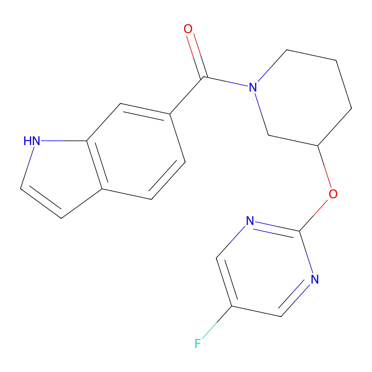 (3-((5-fluoropyrimidin-2-yl)oxy)piperidin-1-yl)(1H-indol-6-yl)methanone molecular structure, CAS 2034429-03-1