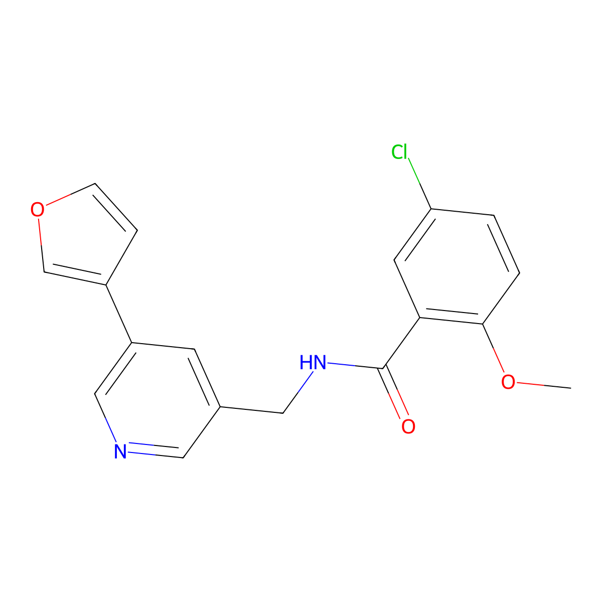 5-chloro-N-{[5-(furan-3-yl)pyridin-3-yl]methyl}-2-methoxybenzamide molecular structure, CAS 2034429-04-2