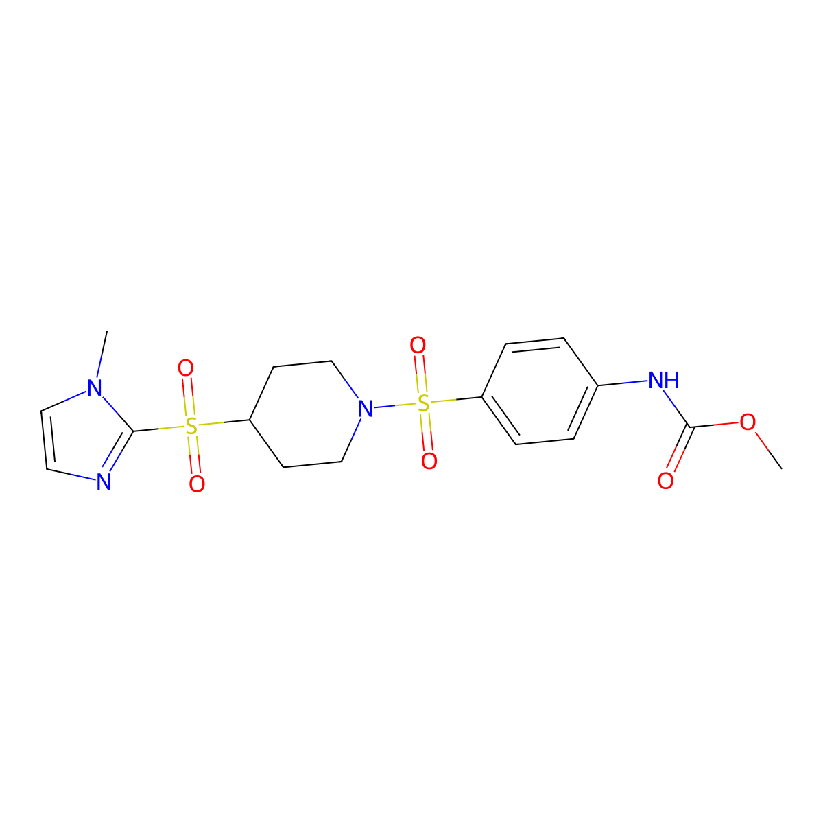 methyl (4-((4-((1-methyl-1H-imidazol-2-yl)sulfonyl)piperidin-1-yl)sulfonyl)phenyl)carbamate molecular structure, CAS 2034429-06-4