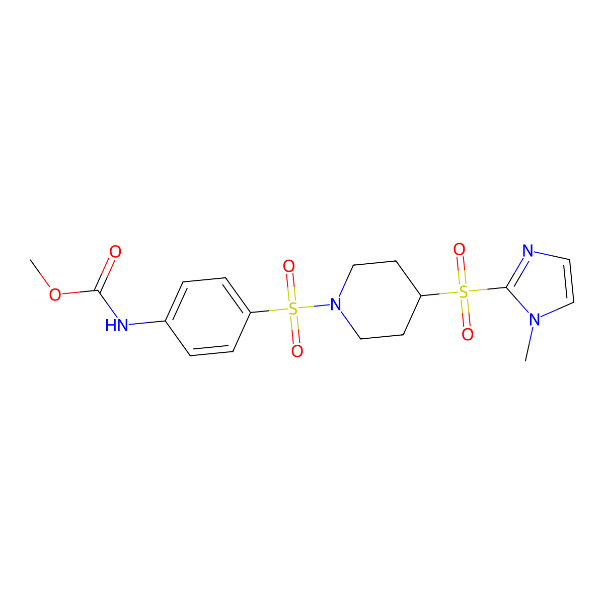 methyl (4-((4-((1-methyl-1H-imidazol-2-yl)sulfonyl)piperidin-1-yl)sulfonyl)phenyl)carbamate molecular structure, CAS 2034429-06-4