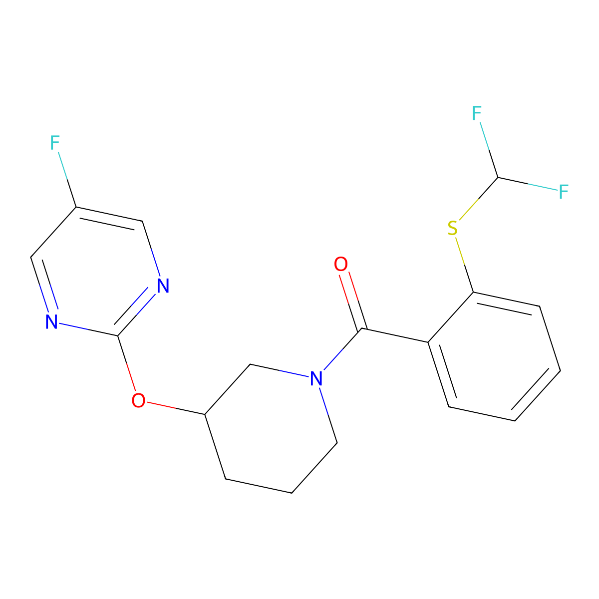 (2-((Difluoromethyl)thio)phenyl)(3-((5-fluoropyrimidin-2-yl)oxy)piperidin-1-yl)methanone molecular structure, CAS 2034429-08-6