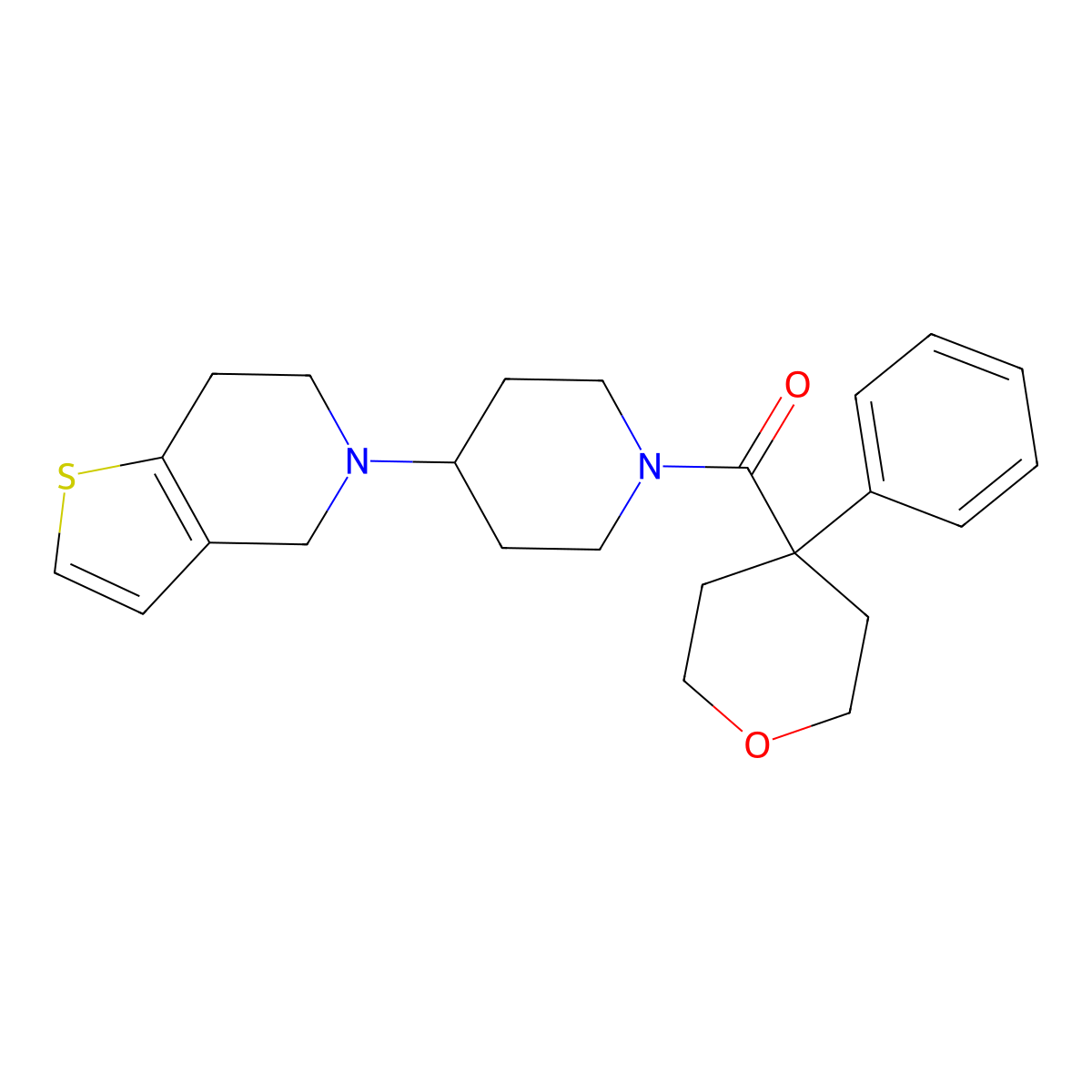 (4-(6,7-dihydrothieno[3,2-c]pyridin-5(4H)-yl)piperidin-1-yl)(4-phenyltetrahydro-2H-pyran-4-yl)methanone molecular structure, CAS 2034429-12-2