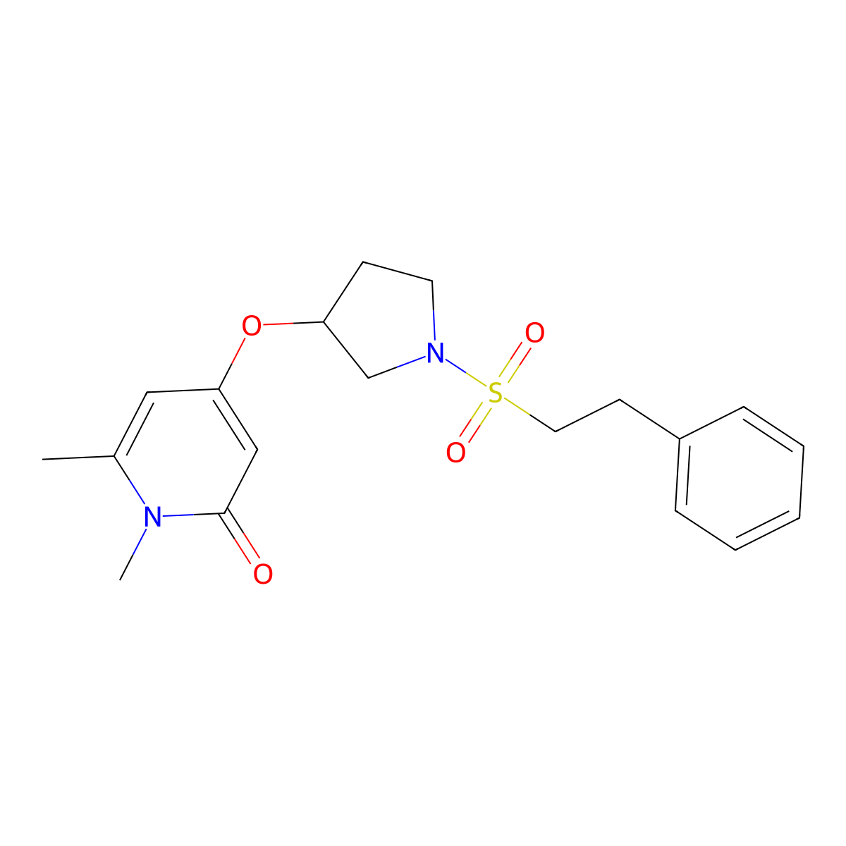 1,6-dimethyl-4-((1-(phenethylsulfonyl)pyrrolidin-3-yl)oxy)pyridin-2(1H)-one molecular structure, CAS 2034429-13-3