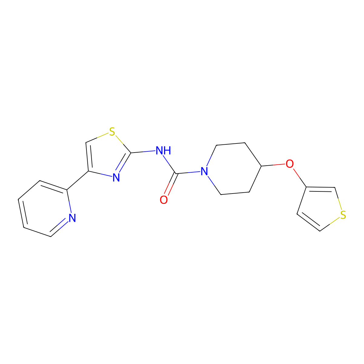 N-(4-(pyridin-2-yl)thiazol-2-yl)-4-(thiophen-3-yloxy)piperidine-1-carboxamide molecular structure, CAS 2034429-14-4