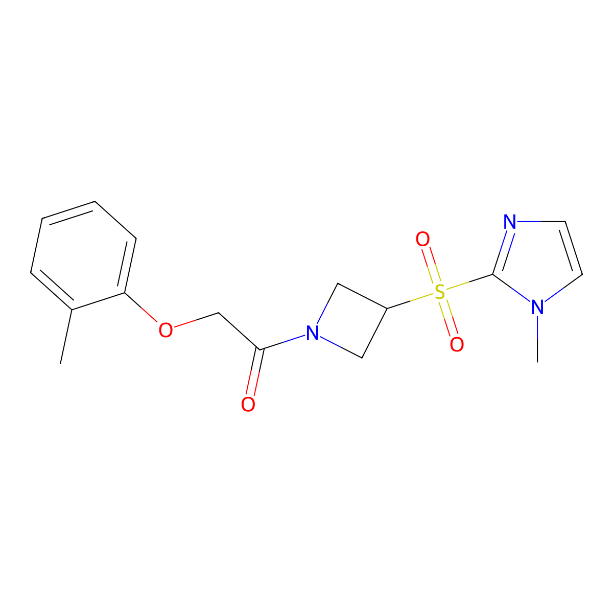 1-(3-((1-methyl-1H-imidazol-2-yl)sulfonyl)azetidin-1-yl)-2-(o-tolyloxy)ethanone molecular structure, CAS 2034429-15-5