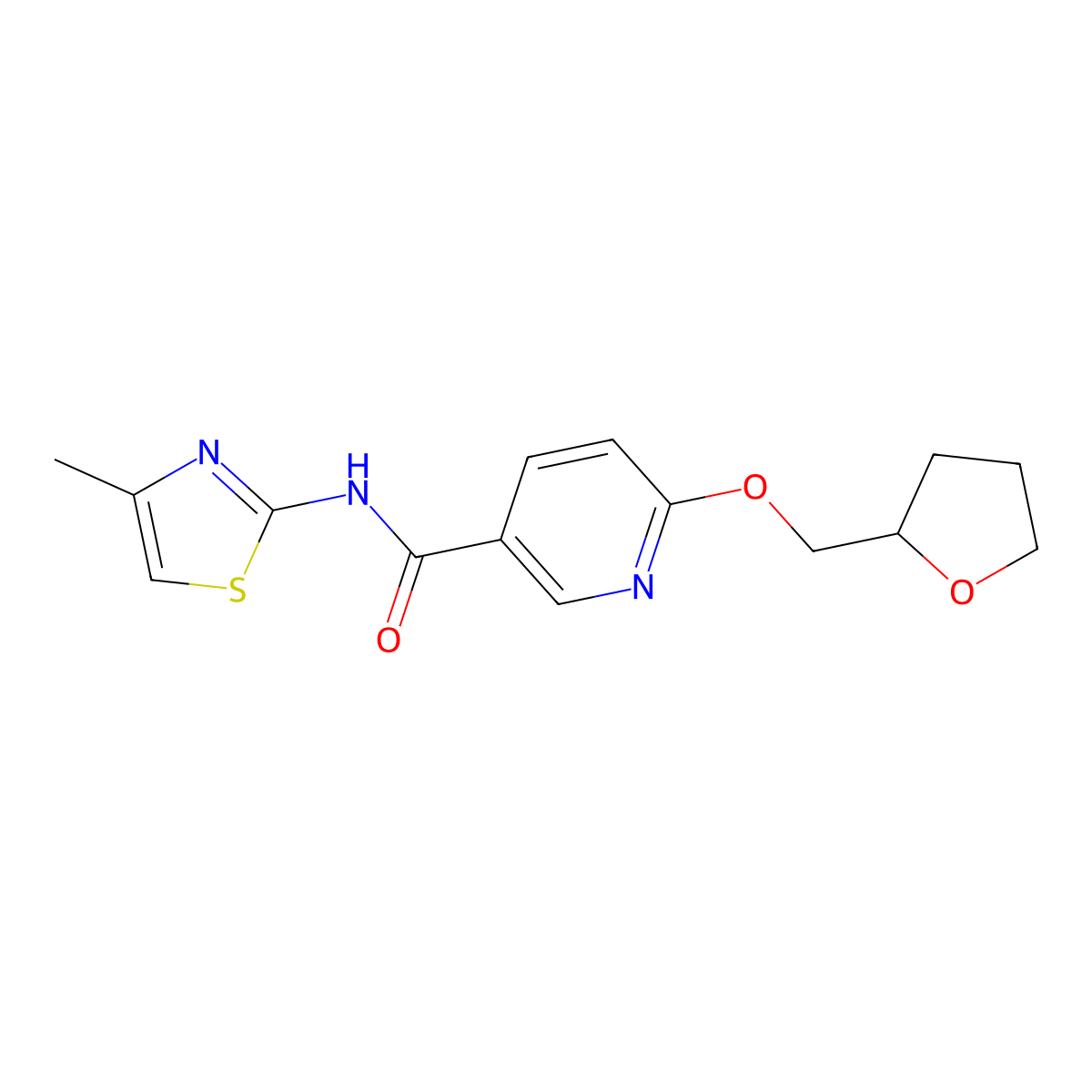 N-(4-methylthiazol-2-yl)-6-((tetrahydrofuran-2-yl)methoxy)nicotinamide molecular structure, CAS 2034429-19-9