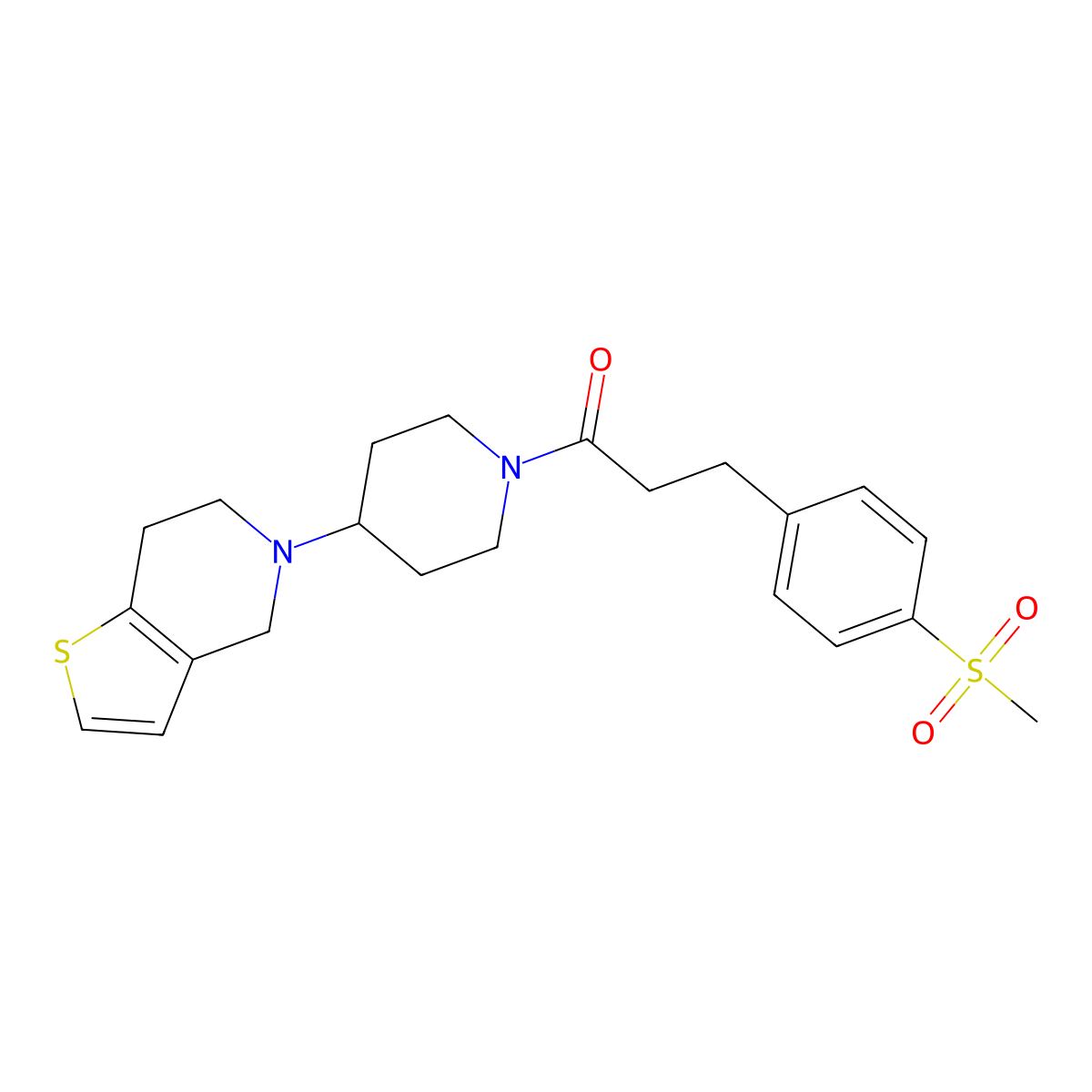 1-(4-(6,7-dihydrothieno[3,2-c]pyridin-5(4H)-yl)piperidin-1-yl)-3-(4-(methylsulfonyl)phenyl)propan-1-one molecular structure, CAS 2034429-22-4