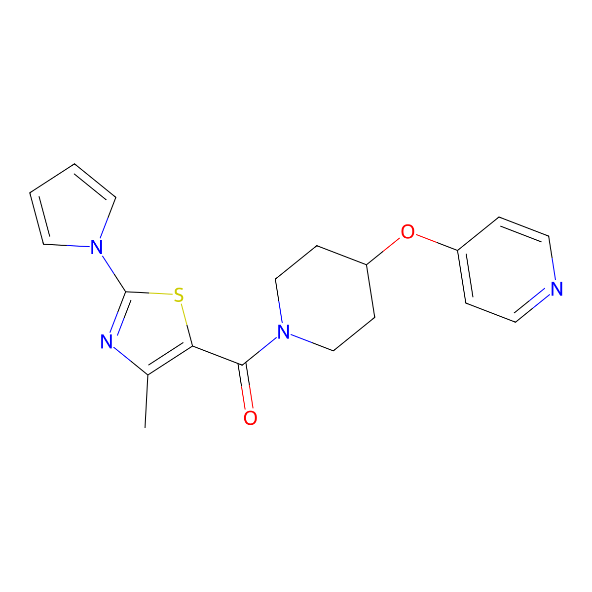 (4-methyl-2-(1H-pyrrol-1-yl)thiazol-5-yl)(4-(pyridin-4-yloxy)piperidin-1-yl)methanone molecular structure, CAS 2034429-24-6