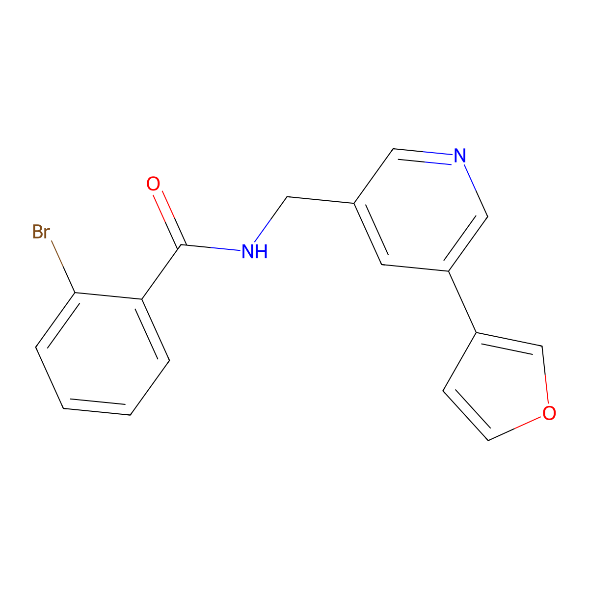 2-bromo-N-((5-(furan-3-yl)pyridin-3-yl)methyl)benzamide molecular structure, CAS 2034429-27-9