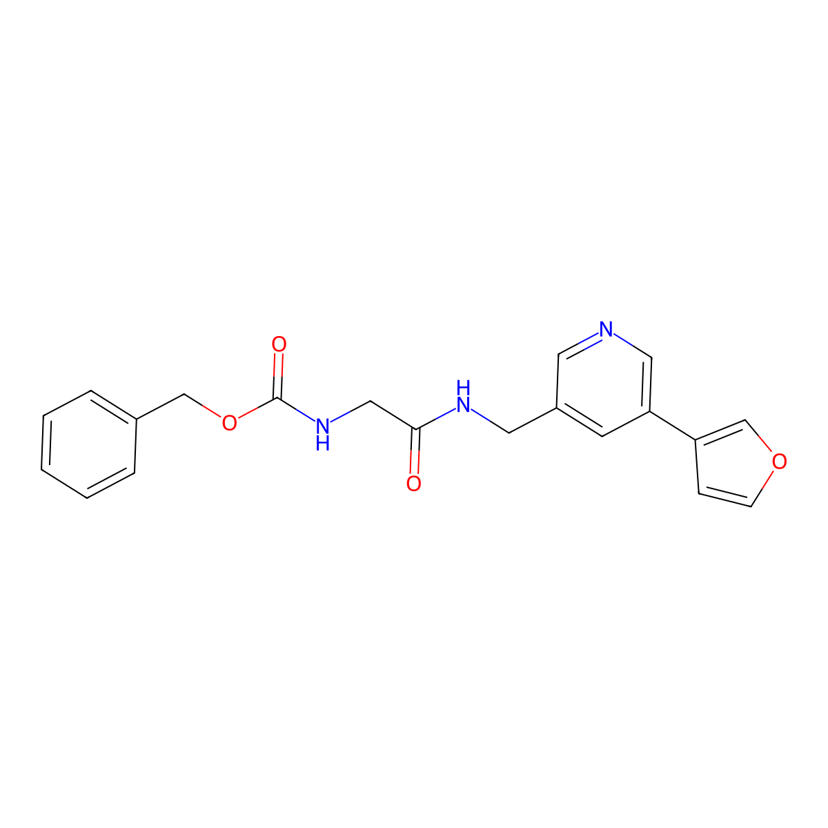 Benzyl (2-(((5-(furan-3-yl)pyridin-3-yl)methyl)amino)-2-oxoethyl)carbamate molecular structure, CAS 2034429-34-8