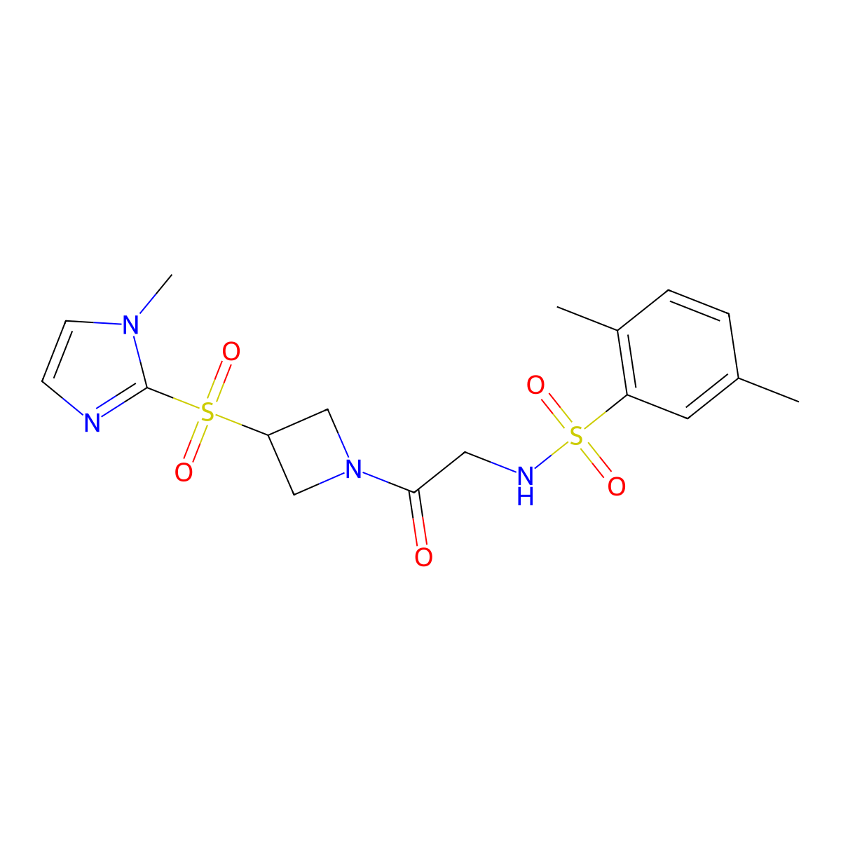 2,5-dimethyl-N-(2-(3-((1-methyl-1H-imidazol-2-yl)sulfonyl)azetidin-1-yl)-2-oxoethyl)benzenesulfonamide molecular structure, CAS 2034429-35-9
