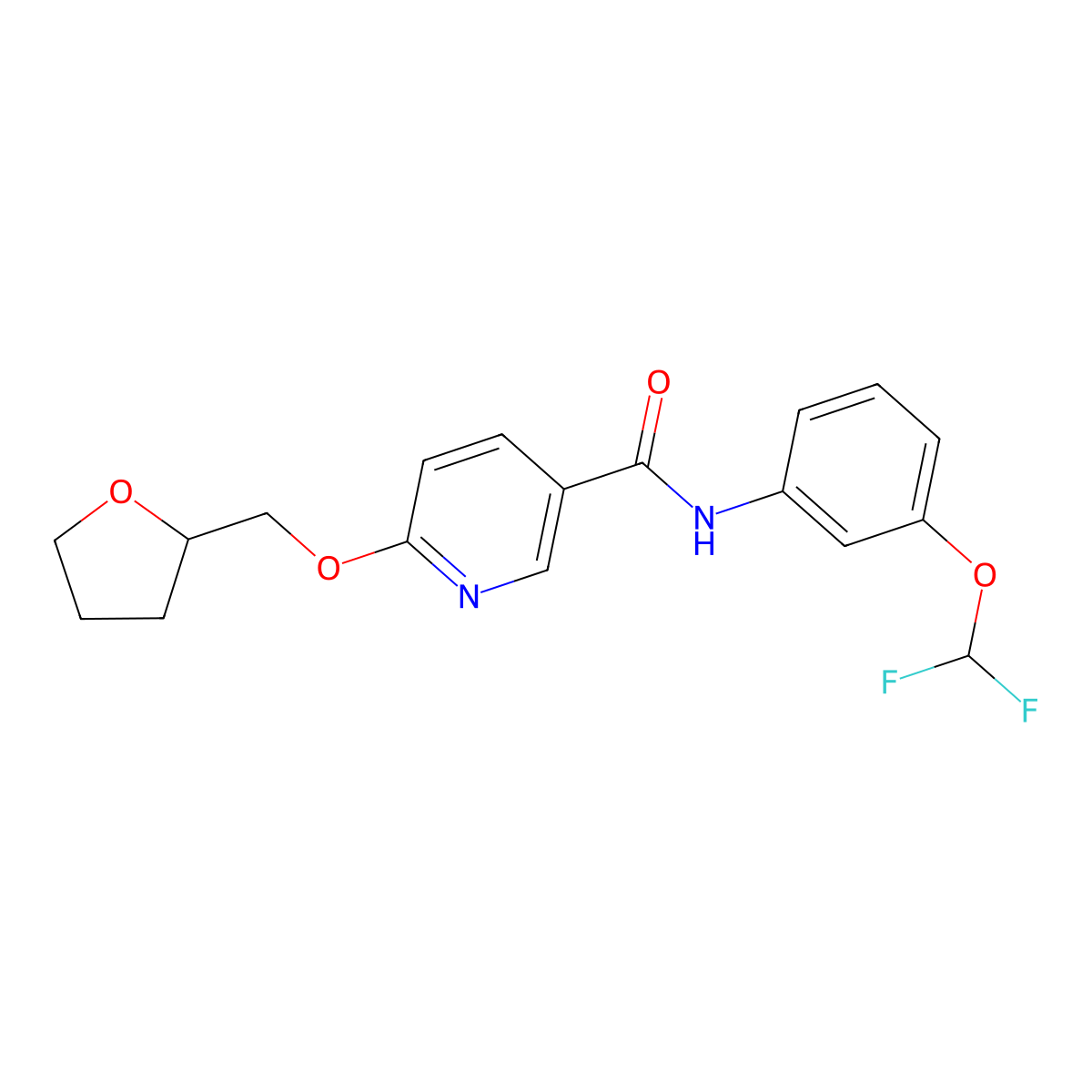N-(3-(difluoromethoxy)phenyl)-6-((tetrahydrofuran-2-yl)methoxy)nicotinamide molecular structure, CAS 2034429-36-0