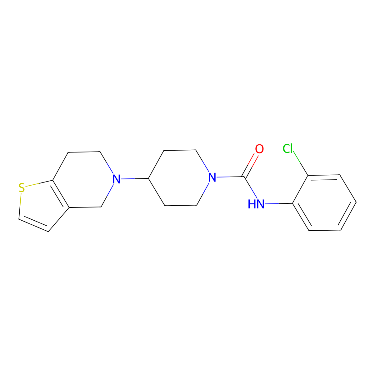 N-(2-chlorophenyl)-4-(6,7-dihydrothieno[3,2-c]pyridin-5(4H)-yl)piperidine-1-carboxamide molecular structure, CAS 2034429-37-1