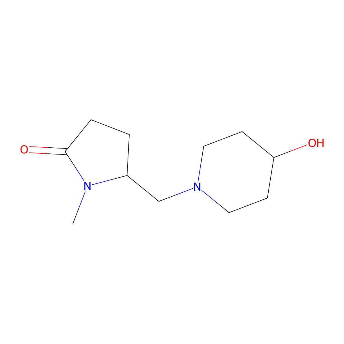 5-[(4-Hydroxypiperidin-1-yl)methyl]-1-methylpyrrolidin-2-one molecular structure, CAS 2034429-39-3